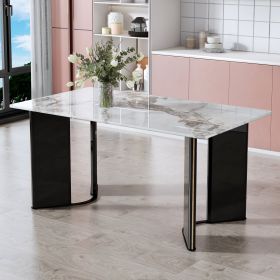 Modern minimalist rectangular dining table, white imitation marble tabletop