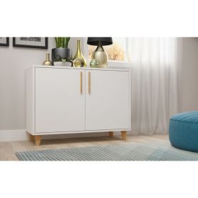 Manhattan Comfort Mid-Century Modern Herald Double Side Cabinet with 2 Shelves in White
