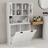 Two-Compartment Tilt-Out Dirty Laundry Basket Tall Bathroom Cabinet with 2 Adjustable Shelves-White