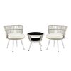 Manhattan Comfort Monaco Rope Wicker 3-Piece Patio Conversation Set with Cushions in Cream