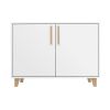 Manhattan Comfort Mid-Century Modern Herald Double Side Cabinet with 2 Shelves in White