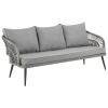 Manhattan Comfort Riviera Rope Wicker 4-Piece 5 Seater Patio Conversation Set with Cushions in Grey