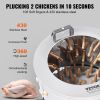 VEVOR Chicken Plucker Machine, 20" Diameter Stainless Steel Drum De-Feather Remover Poultry, 280RPM Defeathering Equipment with 108 Soft Fingers