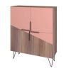 Manhattan Comfort Beekman 43.7 Low Cabinet with 4 Shelves in Brown and Pink