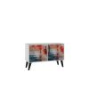 Manhattan Comfort Mid-Century- Modern Amsterdam Double Side Table 2.0 with 3 Shelves in Multi Color Red and Blue