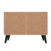 Manhattan Comfort Mid-Century- Modern Amsterdam Double Side Table 2.0 with 3 Shelves in Multi Color Red and Blue