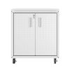 Manhattan Comfort Fortress Textured Metal 31.5" Garage Mobile Cabinet with 2 Adjustable Shelves in White