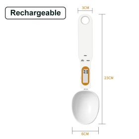 LCD Digital Kitchen Scale Electronic Cooking Food Weight Measuring Spoon 500g 0.1g Scale Mini Kitchen Tool Milk Coffee Tea Flour (Ships From: China, Color: Rechargeable White)
