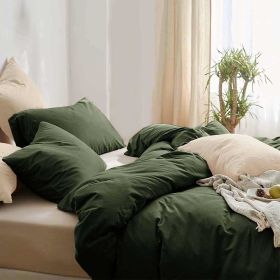 Dark Olive Green Duvet Cover Queen Size 3 Pieces, Soft & Lightweight Quilt Cover Set - 1 Neutral Duvet Cover with Zipper Closure (Color: Dark Green, size: King)