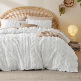 Boho Duvet Cover - Tufted Duvet Cover for All Seasons, 3 Pieces Soft Shabby Chic Embroidery Boho Bedding Duvet Cover (Color: 01 - White - Arch De, size: Queen (90  x 90 ))