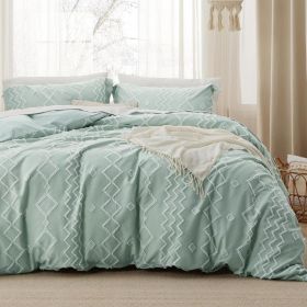 Boho Duvet Cover - Tufted Duvet Cover for All Seasons, 3 Pieces Soft Shabby Chic Embroidery Boho Bedding Duvet Cover (Color: 03 - Sage Green - T, size: Twin Twin XL68X90)