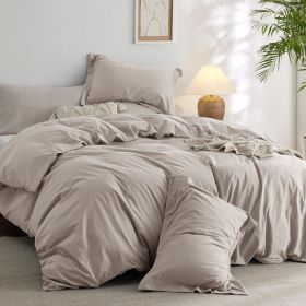 100% Washed Cotton Duvet Cover Cream Minimalist Duvet Cover Linen Like - 3 Pieces Plain Simple Cotton Duvet Cover Set (Color: 04 - Linen Grey, size: King (104  x 90 ))