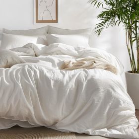 100% Washed Cotton Duvet Cover Cream Minimalist Duvet Cover Linen Like - 3 Pieces Plain Simple Cotton Duvet Cover Set (Color: 02 - Natural White, size: King (104  x 90 ))