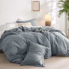 100% Washed Cotton Duvet Cover Cream Minimalist Duvet Cover Linen Like - 3 Pieces Plain Simple Cotton Duvet Cover Set (Color: 11 - Grayish Blue, size: King (104  x 90 ))
