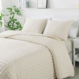 Quilt Bedding Sets with Pillow Shams, Deep Lightweight Bedspread Coverlet, Quilted Blanket Thin Comforter Bed Cover, 3 Pieces, (Color: Ivory, size: Queen)