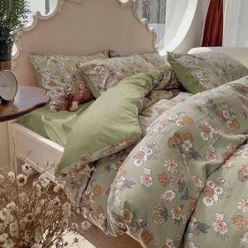 Dark Olive Green Duvet Cover Queen Size 3 Pieces, Soft & Lightweight Quilt Cover Set - 1 Neutral Duvet Cover with Zipper Closure (Color: Green Flowering, size: Full)