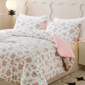 Dark Olive Green Duvet Cover Queen Size 3 Pieces, Soft & Lightweight Quilt Cover Set - 1 Neutral Duvet Cover with Zipper Closure (Color: Pink Floral, size: King)
