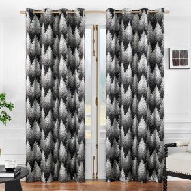 Metallic Tree Blackout Curtains Bedroom Length Living-Room Branch Print Curtain Panels Triple Weave Thermal Insulated Drapes (Color: Forest  Silver Black, size: 50 W x 84 L 2pcs)