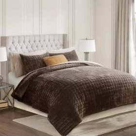 Quilt Set, Lightweight Comforter Set, Oversized Bedspread Coverlet Quilted Bedding Set, with 2 Matching Pillow Shams, (Color: Walnut Brown, size: King)