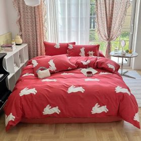 Duvet Cover Set Pure Cotton Women Girl Cute Quilt Cover Kawaii Strawberry Bedding Set 3 PCS 1 Queen Comfy Comforter Cover 2 (Color: Cute Rabbit, size: Queen)