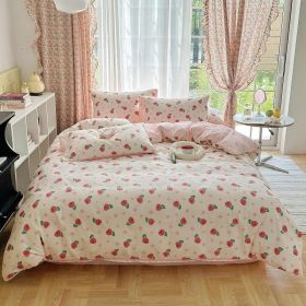 Duvet Cover Set Pure Cotton Women Girl Cute Quilt Cover Kawaii Strawberry Bedding Set 3 PCS 1 Queen Comfy Comforter Cover 2 (Color: Girlish Design, size: Queen)