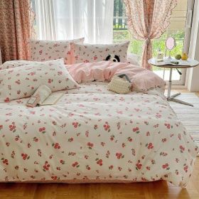 Duvet Cover Set Pure Cotton Women Girl Cute Quilt Cover Kawaii Strawberry Bedding Set 3 PCS 1 Queen Comfy Comforter Cover 2 (Color: Small Cherry, size: Twin)