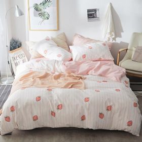 Duvet Cover Set Pure Cotton Women Girl Cute Quilt Cover Kawaii Strawberry Bedding Set 3 PCS 1 Queen Comfy Comforter Cover 2 (Color: Pink Strawberry, size: Queen)