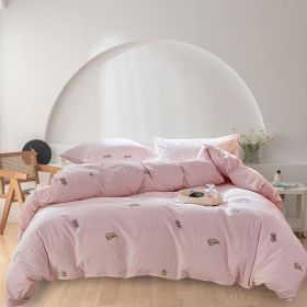 Duvet Cover Set Pure Cotton Women Girl Cute Quilt Cover Kawaii Strawberry Bedding Set 3 PCS 1 Queen Comfy Comforter Cover 2 (Color: Pink Striped, size: Twin)