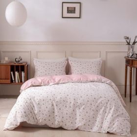 Duvet Cover Set Pure Cotton Women Girl Cute Quilt Cover Kawaii Strawberry Bedding Set 3 PCS 1 Queen Comfy Comforter Cover 2 (Color: Pink Floral Print, size: Queen)