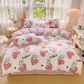 Duvet Cover Set Pure Cotton Women Girl Cute Quilt Cover Kawaii Strawberry Bedding Set 3 PCS 1 Queen Comfy Comforter Cover 2 (Color: Rabbit Pattern, size: Queen)
