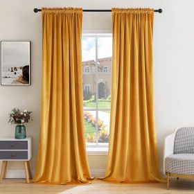 Curtains Thermal Insulated Blackout Curtain Drapes for Bedroom Living Room Darkening Long Curtains Panels Rod Pocket Set of 2 (Color: Mustard Yellow, size: 52 W 90 L)