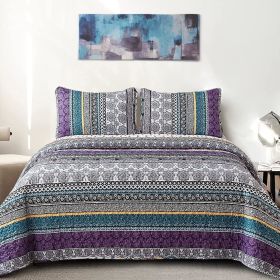 Boho Quilt Set , Yellow Bohemian 3 Pieces Quilt Sets, Lightweight Microfiber Bedspread Coverlet Bedding Set for All Season (Color: Purple, size: Twin)
