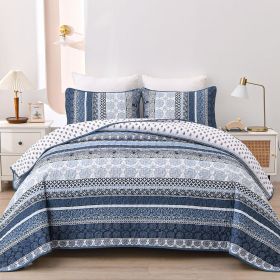 Boho Quilt Set , Yellow Bohemian 3 Pieces Quilt Sets, Lightweight Microfiber Bedspread Coverlet Bedding Set for All Season (Color: Navy Blue, size: Queen)