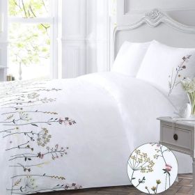 Floral Duvet Cover Set Country Girls Spring Pretty Botanical Bedding Set Embroidered 3 Pieces Branches Quilt Cover (Color: White, size: Queen)