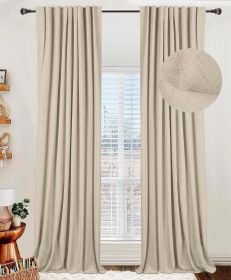 100% Blackout Shield Linen Blackout Curtains for Bedroom 96 Inches Long,Back Tab/Rod Pocket Living Room Drapes, (Color: Natural, size: 50 W x 96 L)