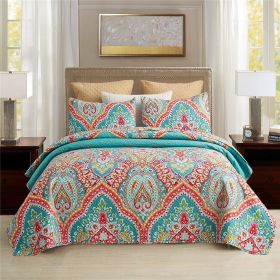 3-Piece Quilt Set with 2 Pillow Shams- Boho Reversible Soft and Lightweight Quilt Bedding Bedspread Coverlet Set (Color: Boho, size: Queen)
