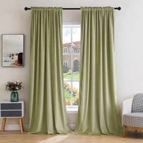Curtains Thermal Insulated Blackout Curtain Drapes for Bedroom Living Room Darkening Long Curtains Panels Rod Pocket Set of 2 (Color: Sage Green, size: 52 W 96 L)