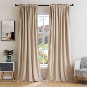 Curtains Thermal Insulated Blackout Curtain Drapes for Bedroom Living Room Darkening Long Curtains Panels Rod Pocket Set of 2 (Color: Camel Beige, size: 52 W 90 L)