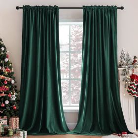 Curtains Thermal Insulated Blackout Curtain Drapes for Bedroom Living Room Darkening Long Curtains Panels Rod Pocket Set of 2 (Color: Dark Green, size: 52 W 90 L)
