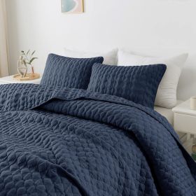 Quilt Bedding Sets with 2 Pillow Shams, Lightweight Soft Bedspread Coverlet, Quilted Blanket Thin Comforter Bed Cover,3 Pieces, (Color: Navy, size: King)