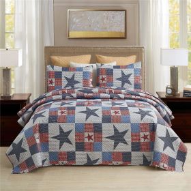 3-Piece Quilt Set with 2 Pillow Shams- Boho Reversible Soft and Lightweight Quilt Bedding Bedspread Coverlet Set (Color: Star, size: Queen)