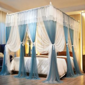 4 Corners Post Canopy Bed Curtain for Girls & Adults - Royal Luxurious Cozy Drapes - Cute Princess Bedroom Decoration (Color: Blue   White)