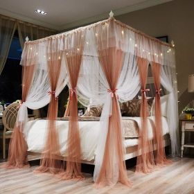 4 Corners Post Canopy Bed Curtain for Girls & Adults - Royal Luxurious Cozy Drapes - Cute Princess Bedroom Decoration (Color: Coral   Whtie)