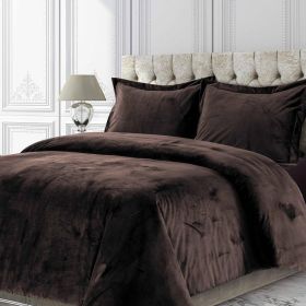 Venice Velvet Oversized Solid Duvet Set, 3pieces (Color: Chocolate, size: King)