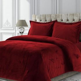 Venice Velvet Oversized Solid Duvet Set, 3pieces (Color: Burgundy, size: King)