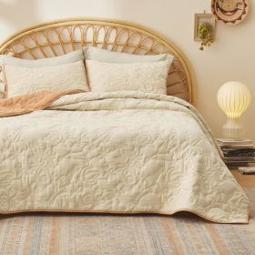 Coverlet Queen Size -Quilt Bedding , Corduroy Pattern Quilt Set, 3 Pieces, 1 Quilt (90"x96") & 2 Pillow Shams (20"x26"+2") (Color: Khaki - Celestial)