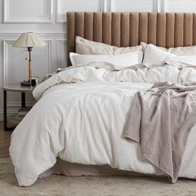 100% Cotton Waffle Weave Coconut White Duvet Cover Queen Size, Soft and Breathable Queen Duvet Cover Set (Color: Coconut White, size: King (104  x 90 ))