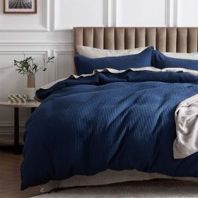 100% Cotton Waffle Weave Coconut White Duvet Cover Queen Size, Soft and Breathable Queen Duvet Cover Set (Color: Navy, size: Queen (90  x 90 ))