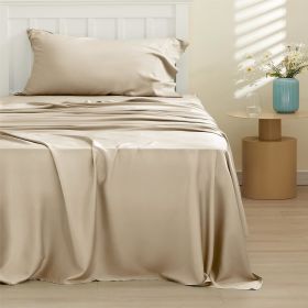 Bedsure cooling sheet set, Rayon Derived from Bamboo, Deep Pocket Up to 16", Breathable & Soft, Hotel Luxury Silky Bedding Sheet (Color: Beige, size: Twin)