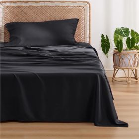 Bedsure cooling sheet set, Rayon Derived from Bamboo, Deep Pocket Up to 16", Breathable & Soft, Hotel Luxury Silky Bedding Sheet (Color: Black, size: Queen)